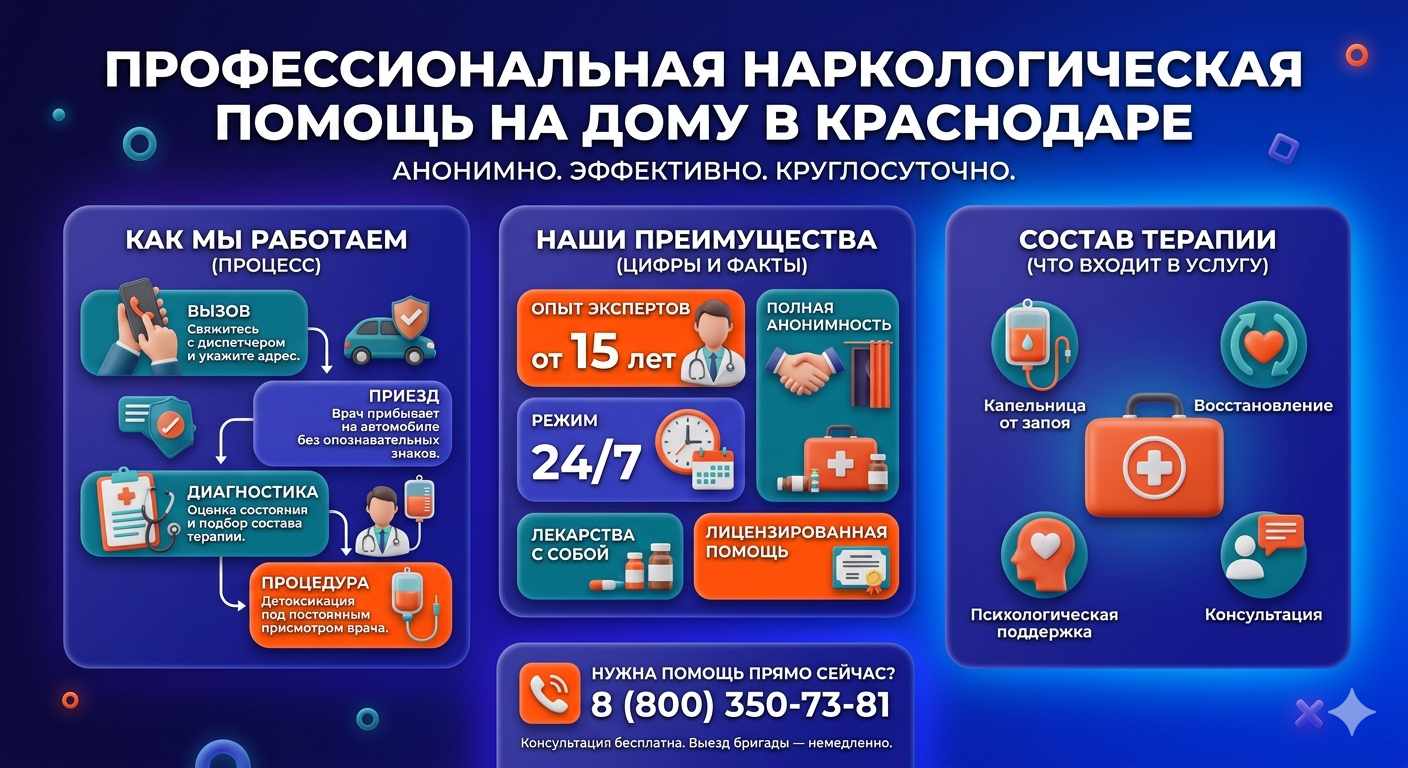 Инфографика о принципах лечения алкоголизма на дому в Люберцах: этапы вызова нарколога, преимущества анонимной детоксикации и состав медицинской помощи.